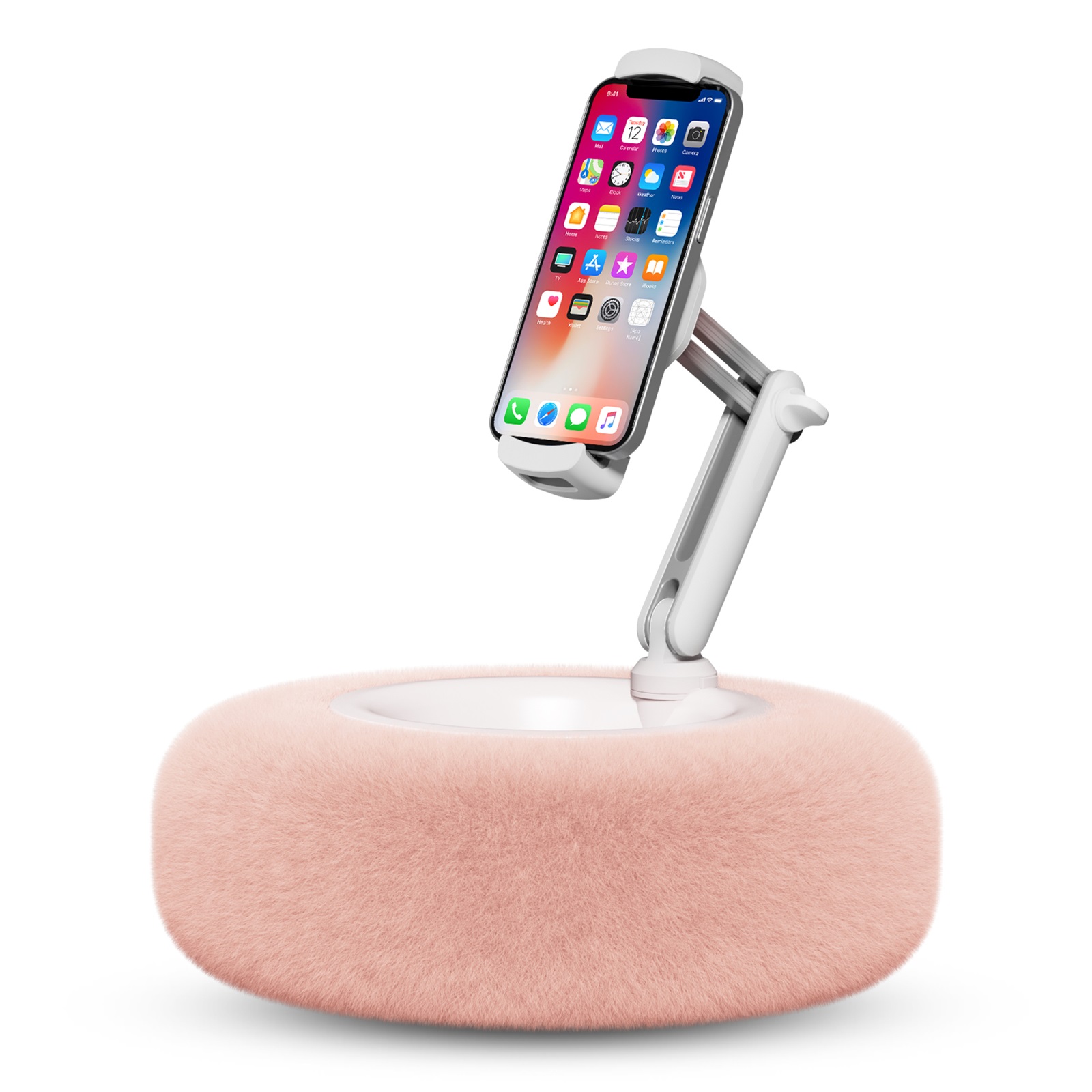 Viozon iPad Stand Pillow, 360° Adjustable Phone Holder, Soft Plush Fabric, and Detachable Bowl